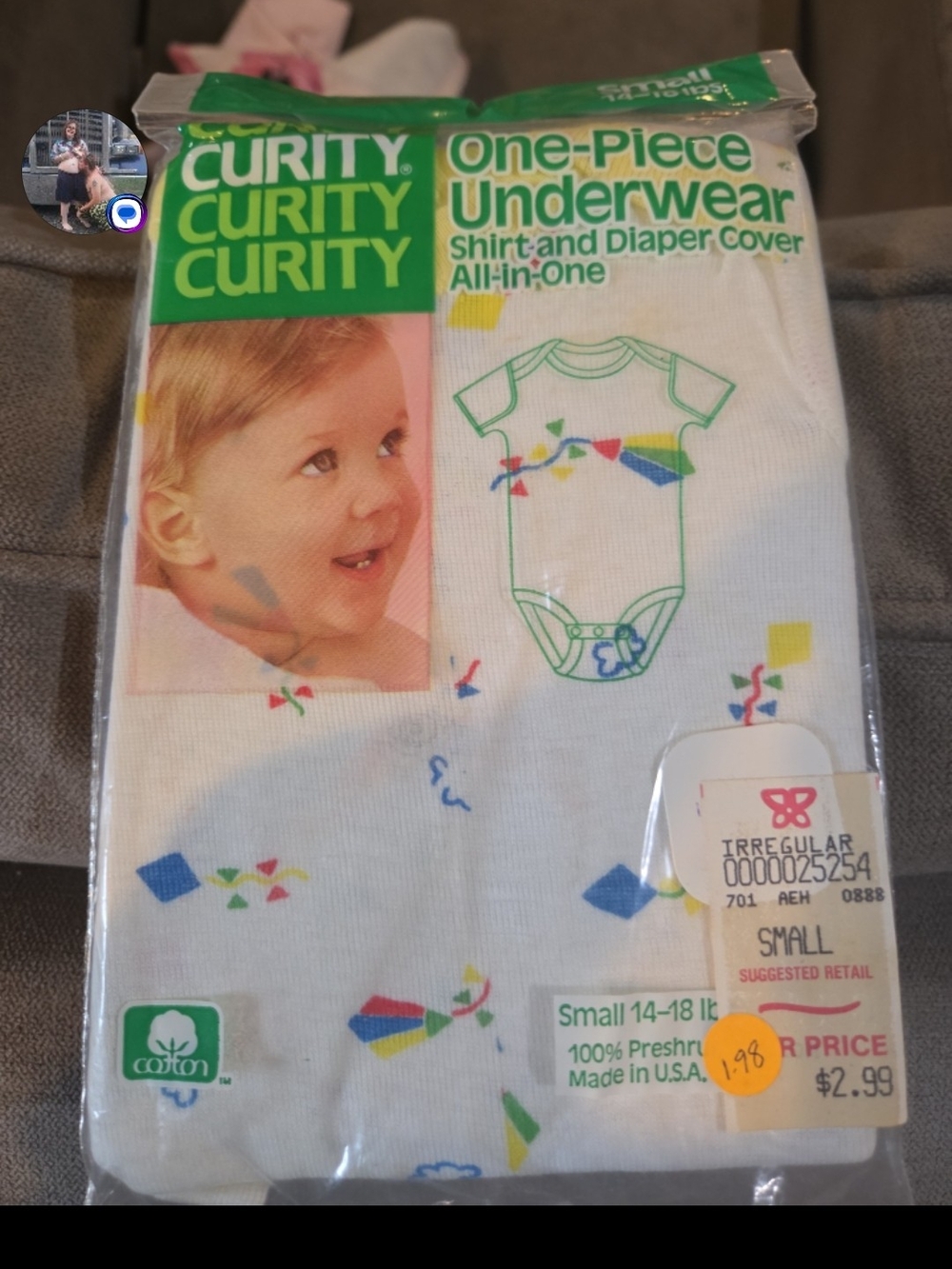 Curity One-Piece Underwear Baby Bodysuit - White with Colorful Confetti